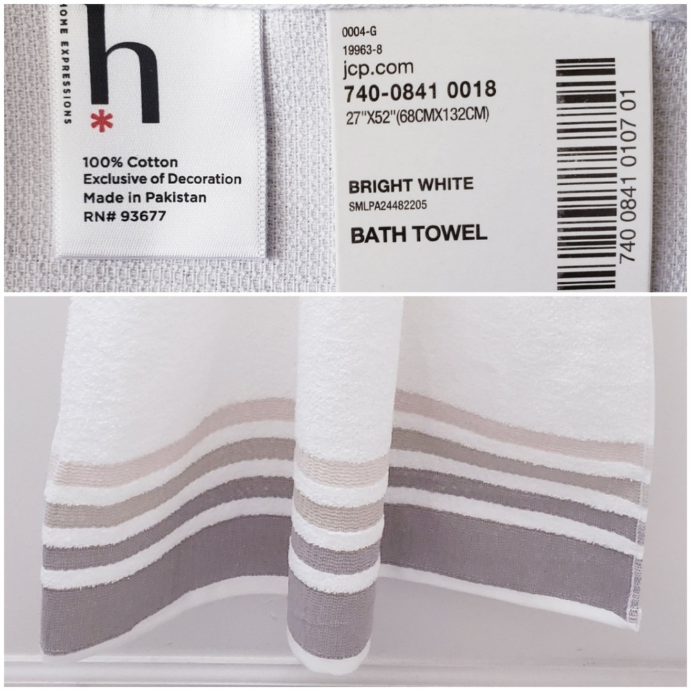 🆒️#0972-A ●New! Beige & White Hang'N'Snap Bath Towel 27x52 🤍Select snap - Picture 5 of 10